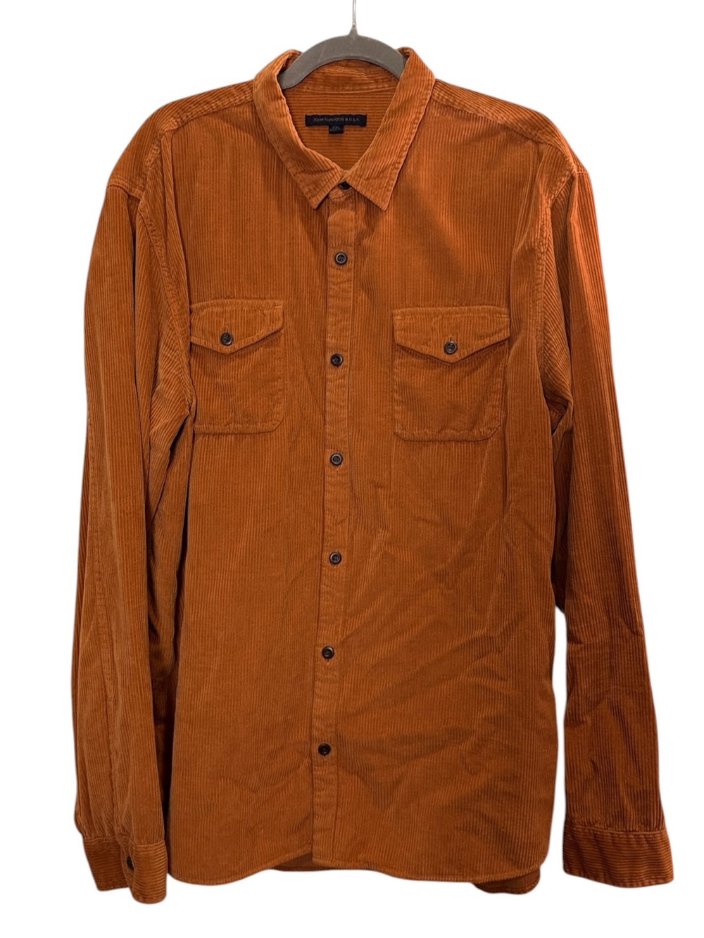 John Varvatos Men's Bauer 100% Cotton Corduroy Button-Down Shirt in Rust sz XXL